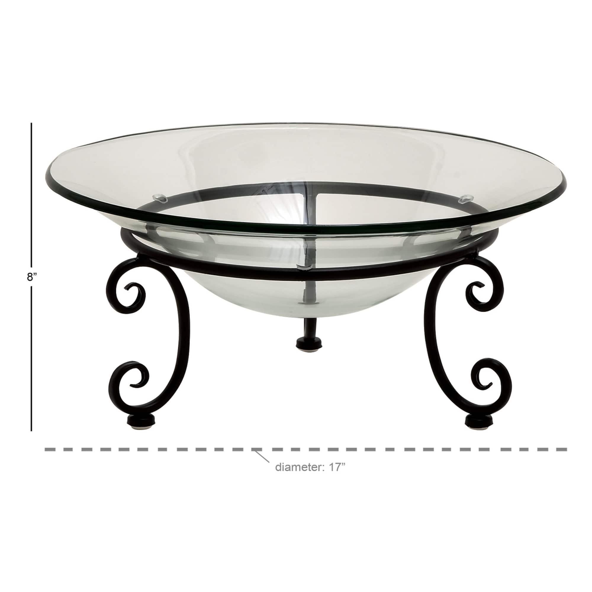 Clear Glass and Metal Traditional Serving Bowl, 8" x 17" x 17"